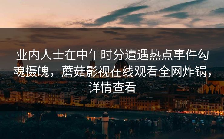 业内人士在中午时分遭遇热点事件勾魂摄魄，蘑菇影视在线观看全网炸锅，详情查看
